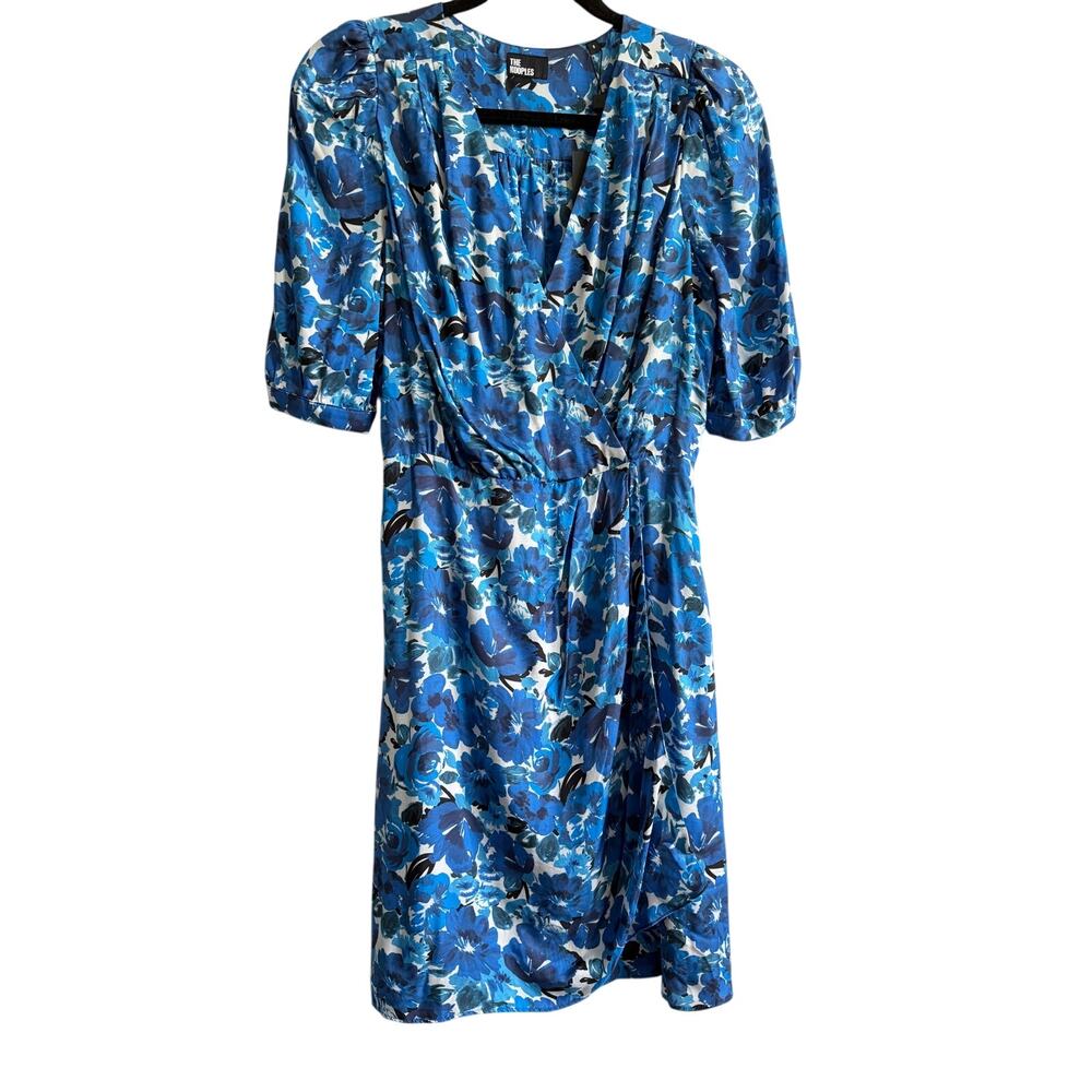 The Kooples Smooth Flowers Floral Wrap Mini Dress Blue NWT Size 0 US 2